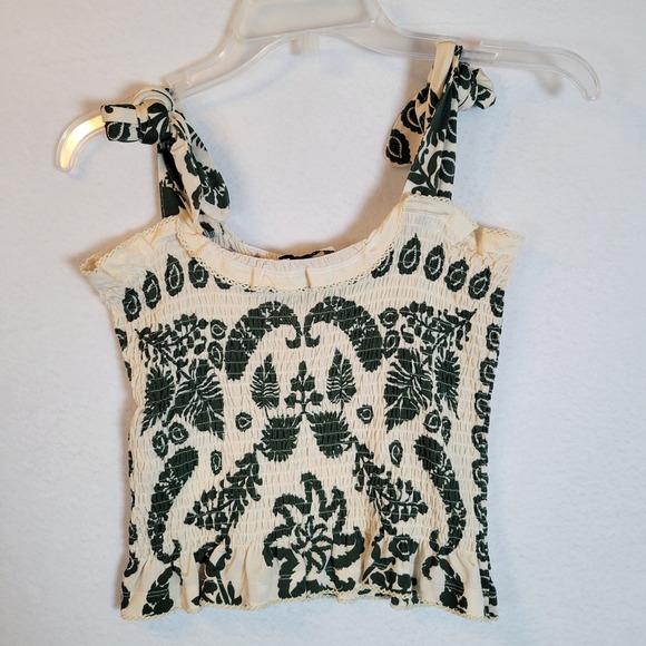 Sandro Women Ramatuelle Smocked Tie Shoulder Tank Top Size 1 Ivory Floral Boho - Picture 5 of 8